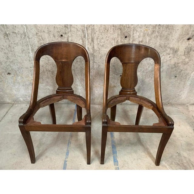 Late 19th Century French Empire Style Chairs With Gray and YellowFloral Block Print Linen Upholstered Seat - A Pair For Sale - Image 10 of 10