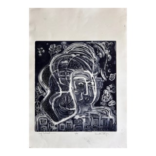 Annette Robyns Original Etching Self-Portrait Modern Abstract Art Print For Sale