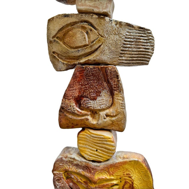 Contemporary Marc Zimmerman "Small Earthtone Ceramic Totem" Glazed Ceramic, 40 Inches Tall, Brown and Gold Glaze, Wood Base, Contemporary Art West Coast For Sale - Image 3 of 7