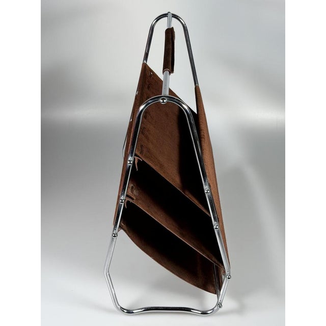 1960s/70s Newspaper Holder/Stand, Metal and Leather, Mid-Century Design Item: Newspaper stand Manufacturer: Unknown...