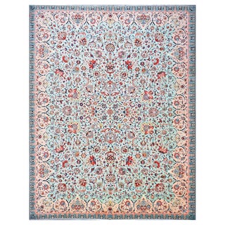 Antique Persian Tabriz Emad Wool 10x12 Mint Green, Red & Pink Handmade Area Rug #9902603 For Sale