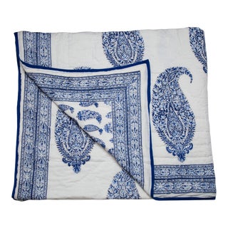 Malabar Paisley Reversible Quilt, Twin-XL - Deep Blue For Sale