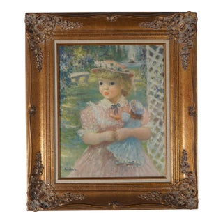 Gold Framed Print of Girl W. Doll - Signed For Sale