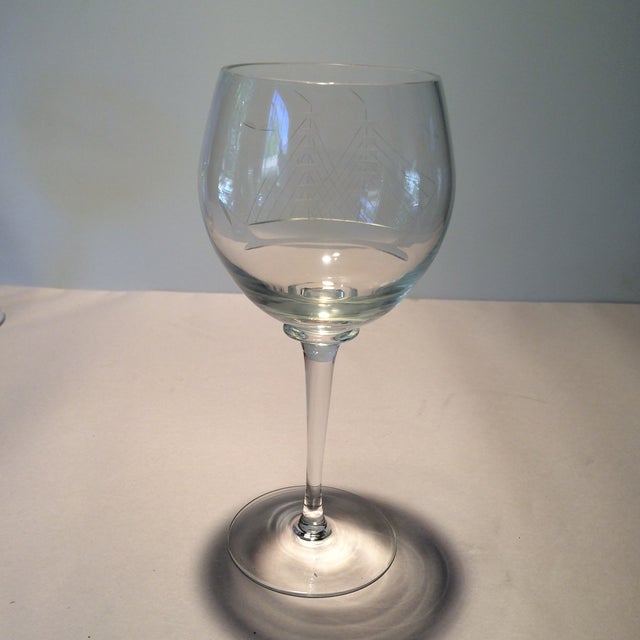 Vintage Hand Etched Crystal Tall Ship Wine Glasses Set of 4 Chairish