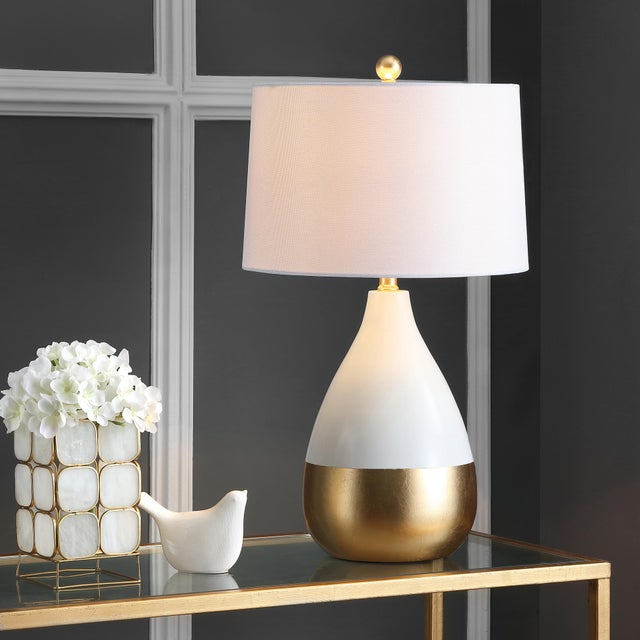 2020s 24 Inch H Table Lamp in White & Gold - a Pair For Sale - Image 5 of 8