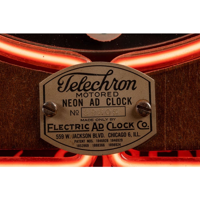 1930s Vintage Telechron Neon Advertising Clock For Sale - Image 5 of 11