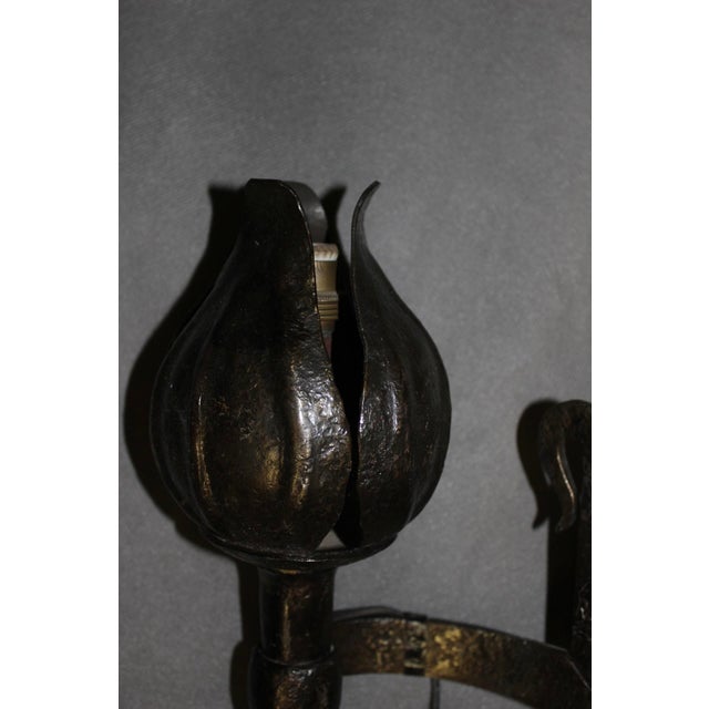 Medieval Wrought Iron Wall Sconces by Reboulet, 1950s, Set of 2 For Sale - Image 3 of 13