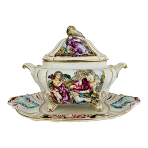 1960s Italian Ceramic Footed Tureen With Underplate