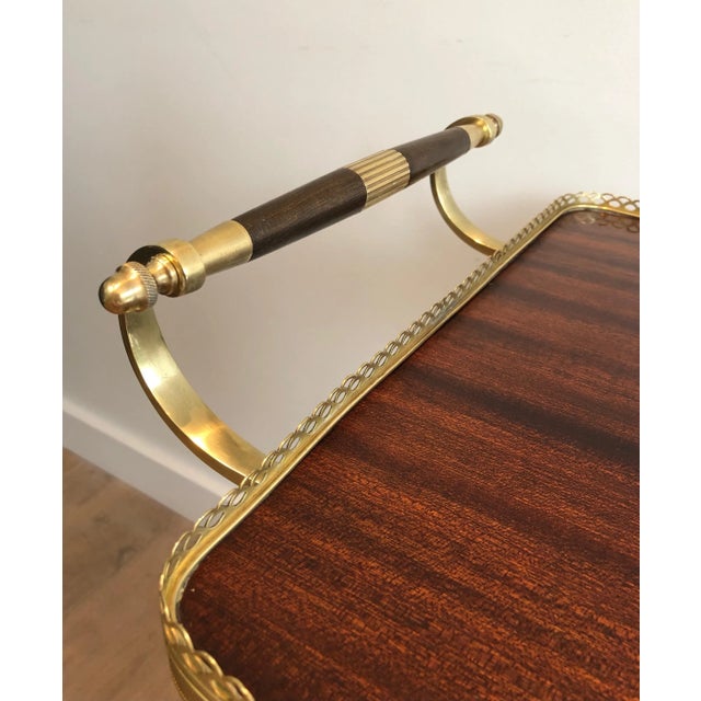 Brown Neoclassical Style Mahogany and Brass Bar Cart in the Style of Maison Jansen For Sale - Image 8 of 13