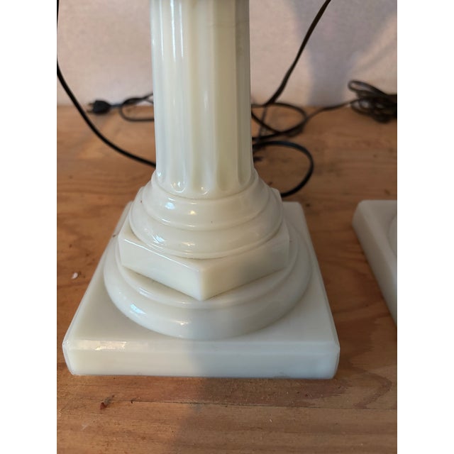 American Pair of 19th Century Milk Glass Base Electrified Oil Lamps For Sale - Image 3 of 9