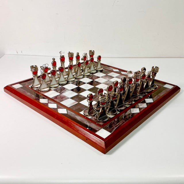 1950s Vintage Frank Lloyd Wright Arts & Crafts Boho Chic Stained Glass Chess Set - Set of 33, Atrributed For Sale - Image 15 of 18