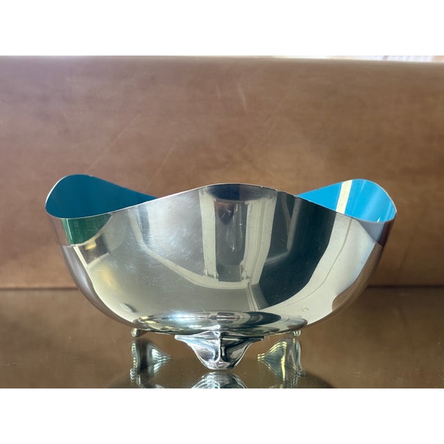 Vintage Heirloom Silver Plate & Turquoise Enamel Footed Bowl For Sale - Image 4 of 14