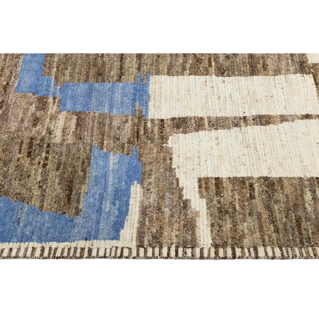 Modern Moroccan Style Wool Rug With Abstract Earth-Tone Geometry For Sale - Image 11 of 11