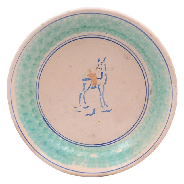 1910s Northern Italian Pottery Platter with Blue Deer Motif and Weathered Patina For Sale - Image 13 of 13