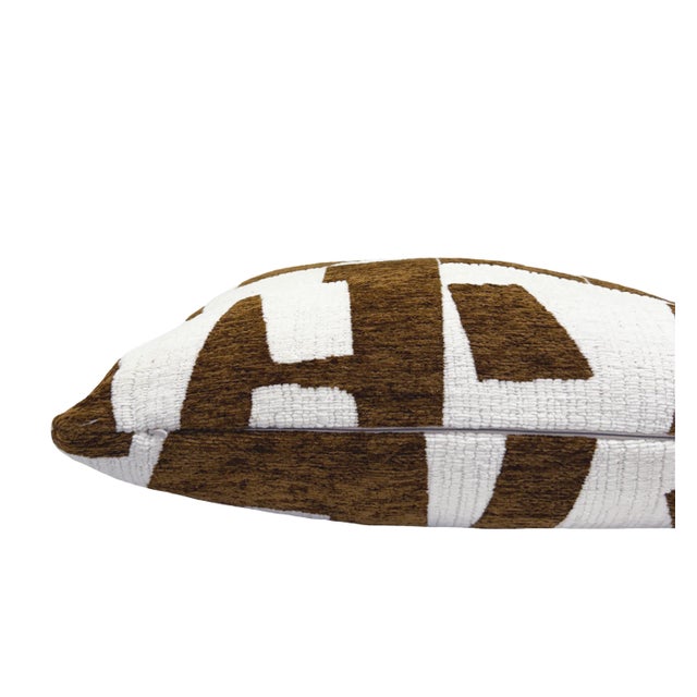 Contemporary Cocoa Hierographic 20x20 Chenille Pillow With Feather Down Insert For Sale - Image 3 of 5