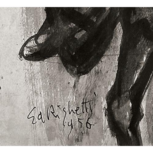 Vintage Mid Century French Abstract Black and White Painting on Paper of Man on Donkey, Signed by Righetti With Mat For Sale - Image 4 of 5