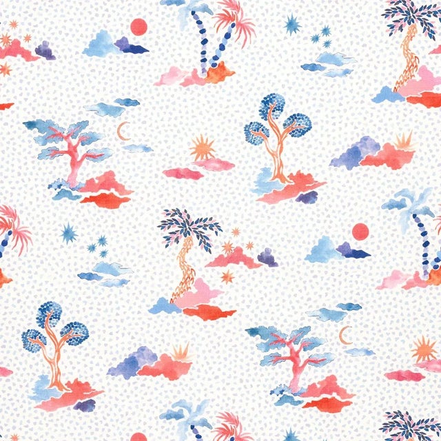 Sample - Schumacher x Happy Menocal Valetta Fabric In Sky & Pink For Sale