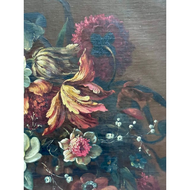 Unknown, Still Life with Flowers 1900, Oil on Canvas For Sale - Image 3 of 12