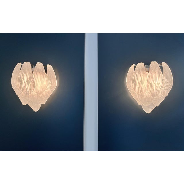 Vintage Italian Murano Glass Wall Sconces in Frosted Glasses, 1990s, Set of 2 For Sale - Image 14 of 16