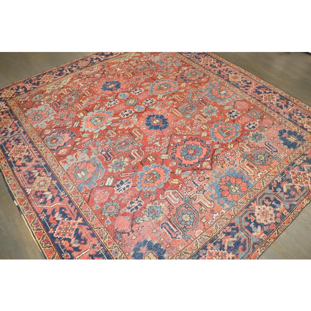 Blue Square Antique Persian Heriz rug no. j5327 For Sale - Image 8 of 9