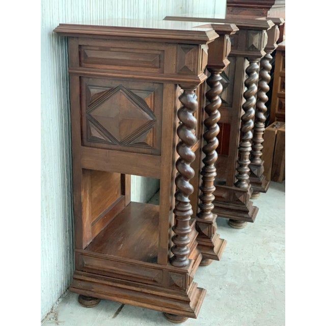 Mid 19th Century Pair of Solid Carved Brutalist French Nightstands with Solomonic Columns For Sale - Image 11 of 18