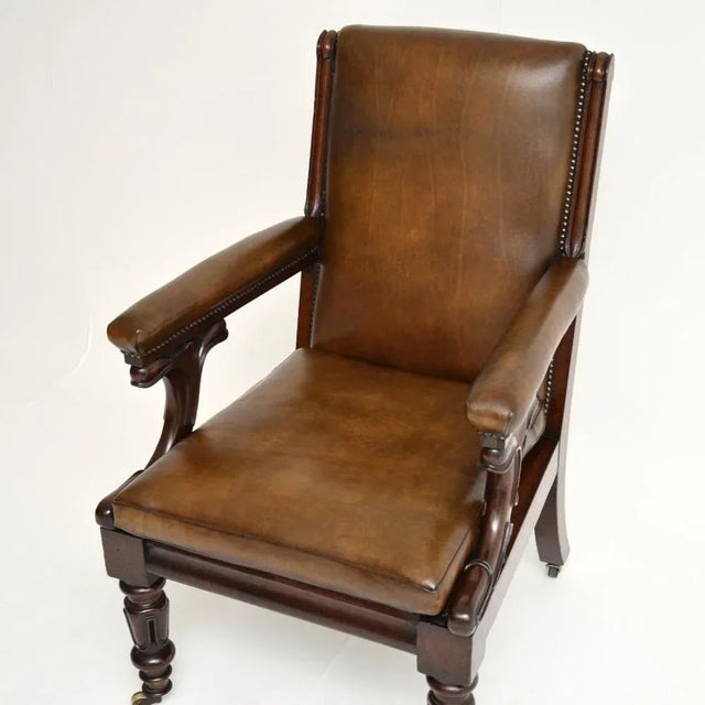 Antique William IV Leather Library Armchair, 1830s For Sale - Image 6 of 11