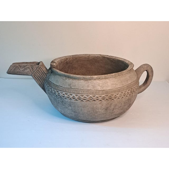 Asian Antique Large Hand-Carved Wood Spouted Vessel, Nuristani Kafiristan Style For Sale - Image 3 of 13