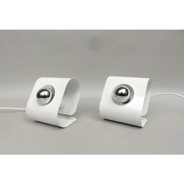 Contemporary Small Space Age Table Lights in Metal White from Sölken Leuchten, 1970s, Set of 2 For Sale - Image 3 of 18