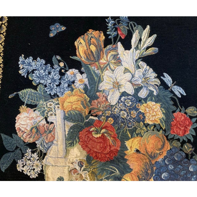 Textile French Wall Tapestry of Flowers and Fruits on a Marble Table, Based on a 1780 Painting For Sale - Image 7 of 8