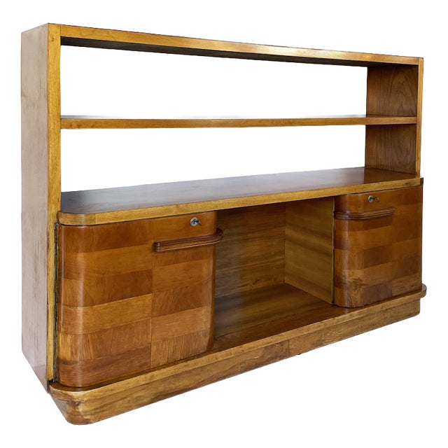 Art Deco Veneered Walnut Bookcase with Doors, 1930s For Sale