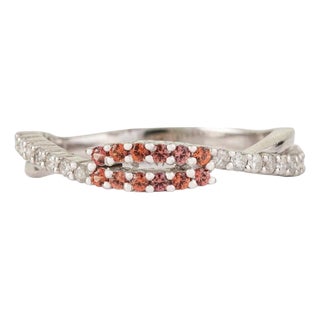 Orange Sapphire & Diamond Twist Shank Ring in Solid Silver, Size 7.5 For Sale