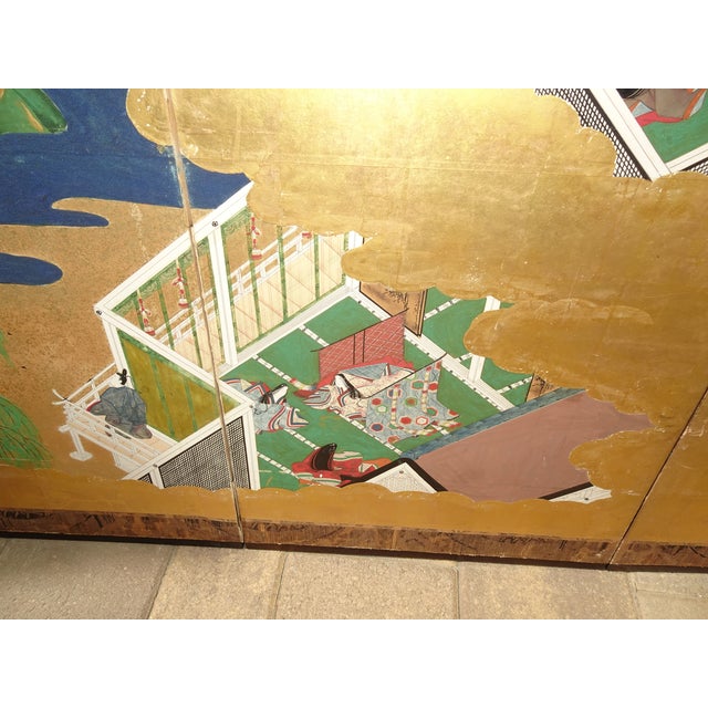 1800s Japanese Four Panel Screen Picture Genji Tokugawa W Letter of Authenticity For Sale - Image 13 of 15