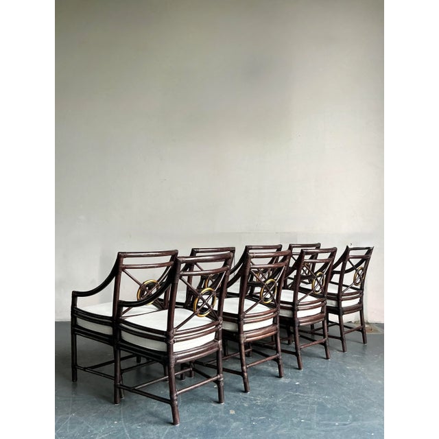 Hollywood Regency Vintage Coastal McGuire Target Back Rattan Dining Chairs - Set of 8 For Sale - Image 3 of 10