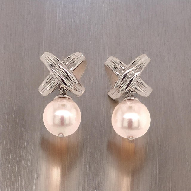 White Akoya Pearl Dangle Earrings 14k Gold Certified For Sale - Image 8 of 12