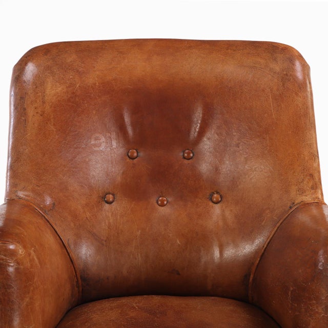 1950s Mid Century Modern French Leather Club Chair, C. 1950. For Sale - Image 5 of 10