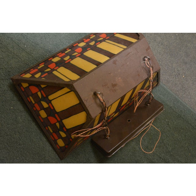 Vintage Mid-Century Brown, Orange, Yellow Slag Glass & Metal Pool Billiard Pendant Light For Sale - Image 4 of 7