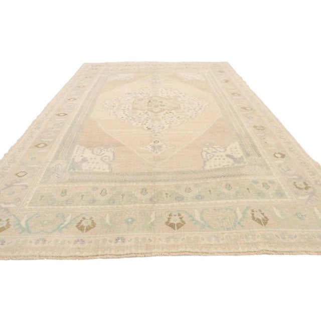 Contemporary Mid 20th Century Muted Vintage Turkish Oushak Rug - 05'11 X 09'04 For Sale - Image 3 of 9