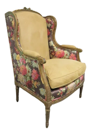 19th C Louis XVI Style Gilt Carved Wing Chair