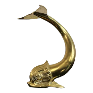 Vintage 16" Tall Brass Asian Dolphin Figural Table Decor