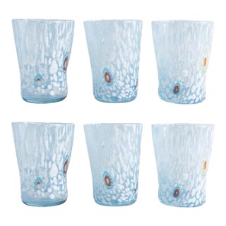 White Cloud Murano Style Millefiori Drinking Glasses Tumblers - Set of 6 For Sale