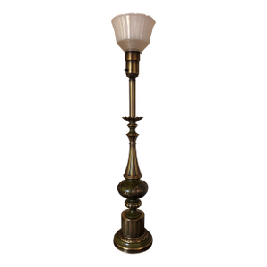 Vintage Rembrandt Hollywood Regency Torchiere Lamp in Olive Green & Antiqued Brass