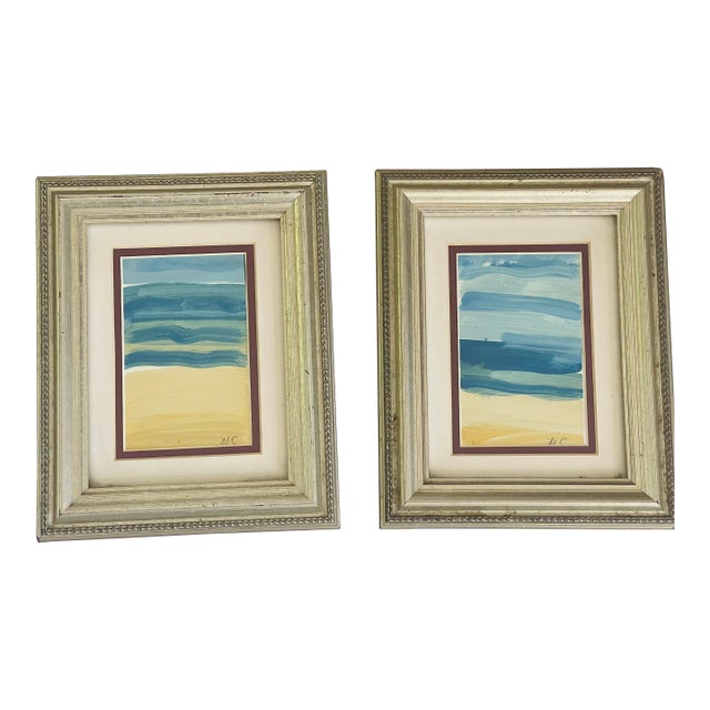 Original Art Abstract Mini Paintings Sunny Isles Seascapes Framed - Set of 2 For Sale