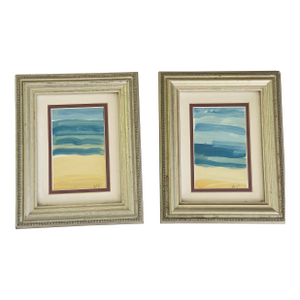 Original Art Abstract Mini Paintings Sunny Isles Seascapes Framed - Set of 2