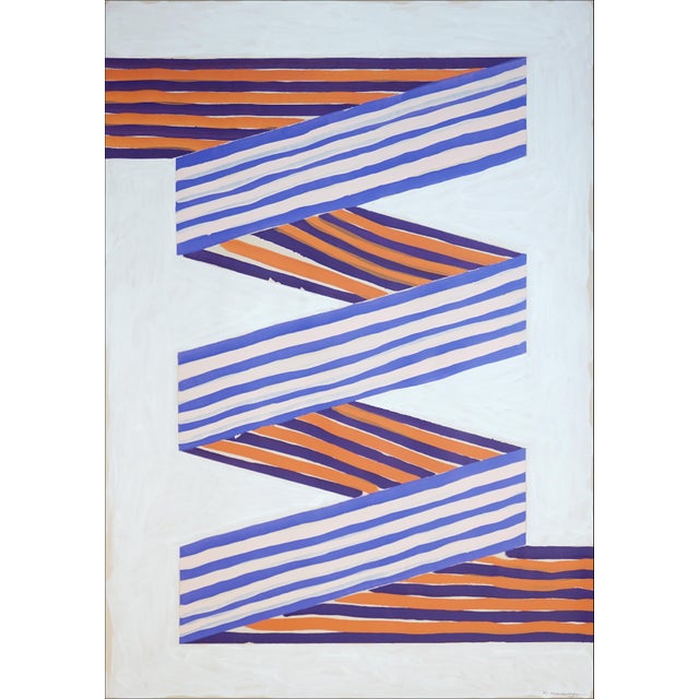 2026, Op Art Painting Diptych of Purple Ribbon, Color Field Modern Painting on Watercolor Paper For Sale - Image 4 of 10