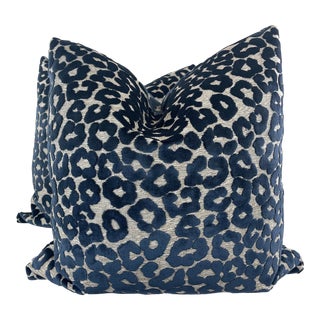 Fabricut "Kitty Cat" in Navy 22" Pillows-A Pair For Sale
