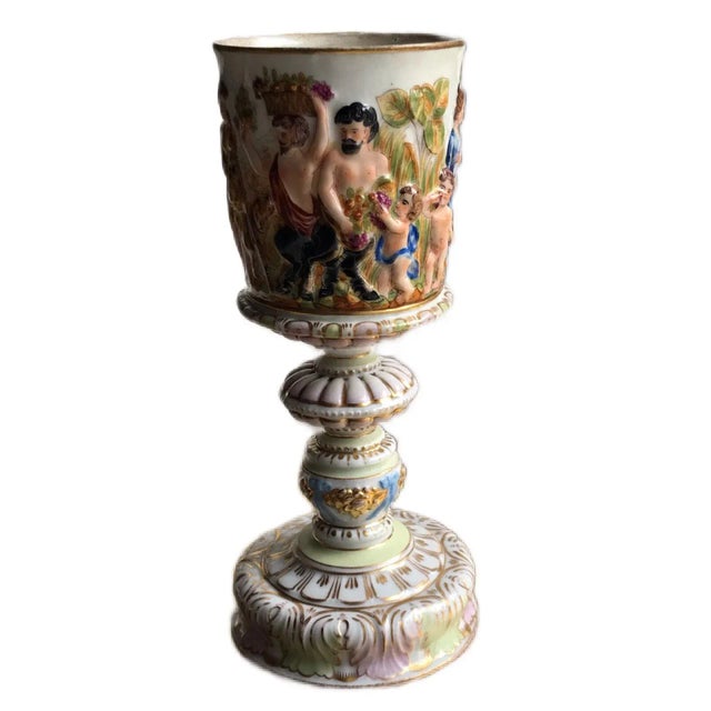 18th Century Capodimonte Raised Relief Porcelain Greek Mythological Chalice For Sale - Image 13 of 13