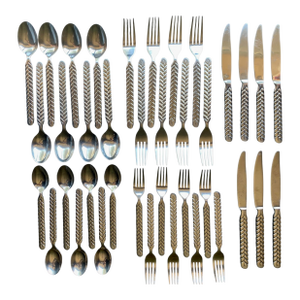 1980s Candellabra Woven Stainless Dinnerware Set by Cambridge Silver - 38 PCS