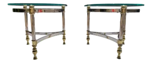 Jansen Style Chrome & Brass Demi-Lune End Tables in Baguès