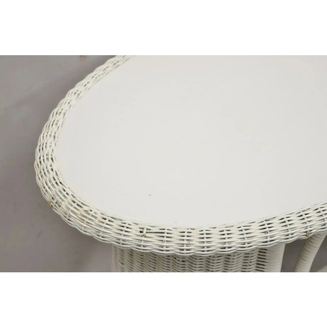 White Antique Victorian White Wicker Rattan Console Hall Side Table For Sale - Image 8 of 11
