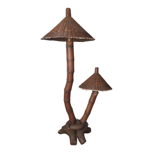 1950s Large Scale Bamboo Floor Lamp For Sale